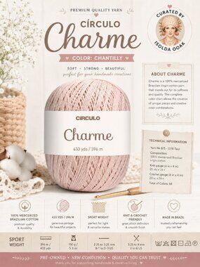 Circulo Charme Yarn Chantilly Cotton Mercerized 433yds Brazil